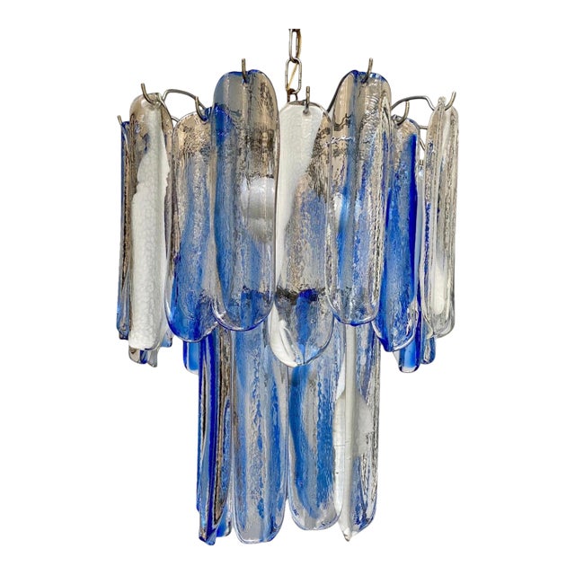 Blue Riviera Murano Glass Chandelier, 1970s Italian Coastal Glamour For Sale