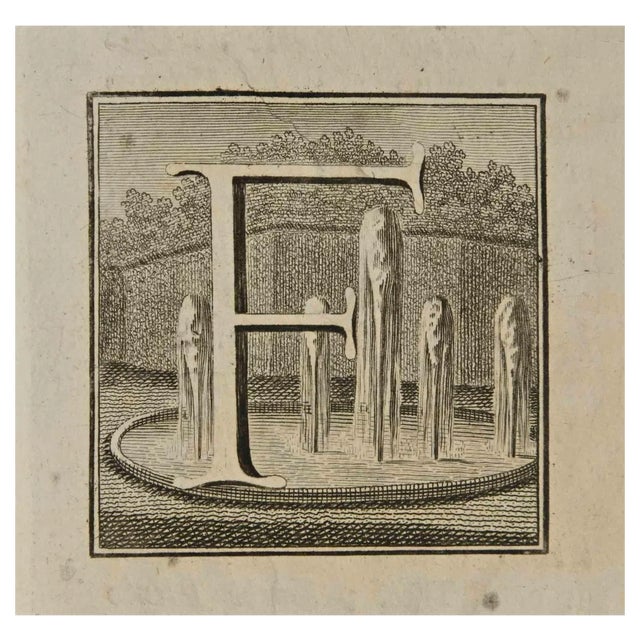 Luigi Vanvitelli, Letter of the Alphabet F, Etching, 18th Century For Sale