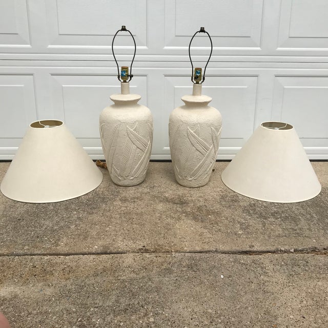 1980s Cream Plaster Banana Leaf Lamps - a Pair For Sale - Image 5 of 13