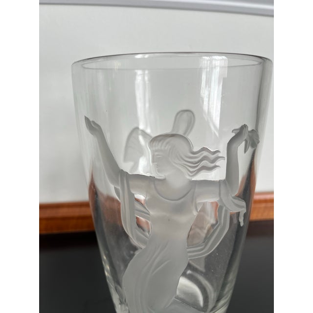 Glass 1940 Verlys Raised Seasons Art Deco Frosted Glass Vase Signed Carl Schmitz Verly For Sale - Image 7 of 11