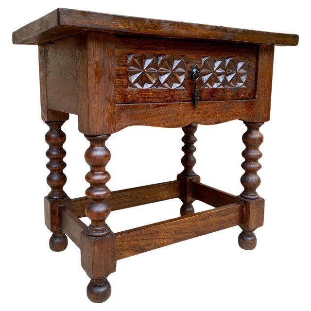 20th Century Spanish Nightstand Carved Drawer and Iron Hardware, 1890s For Sale - Image 15 of 18