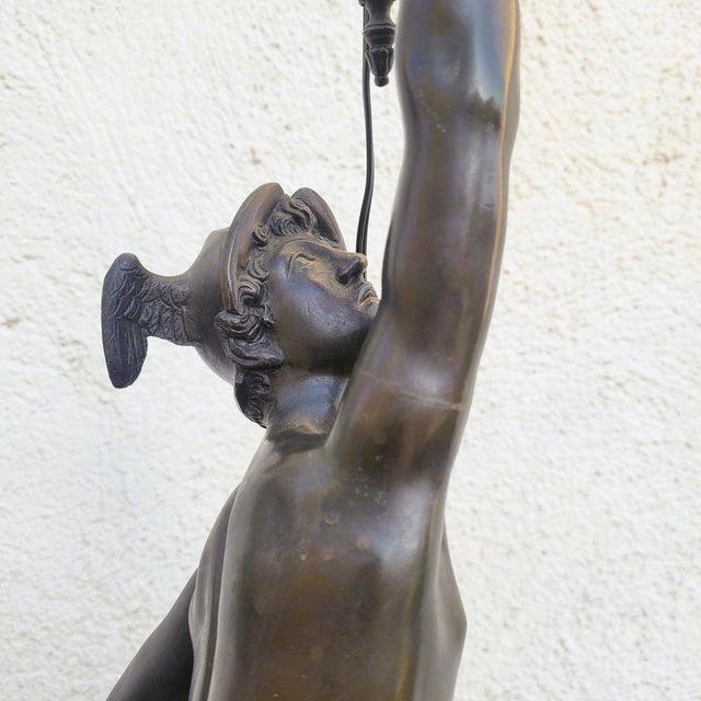 Metal Flying Mercury Bronze Lamp after Giambologna, 19th Century For Sale - Image 7 of 18