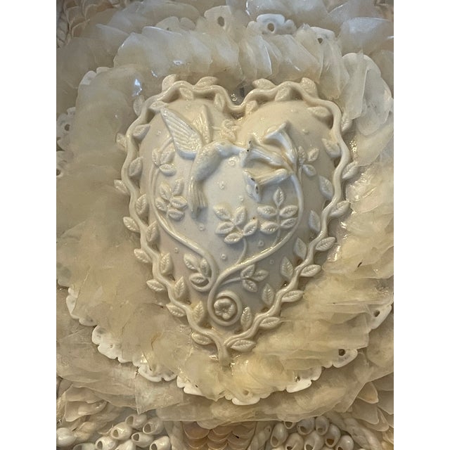 Folk Art 1940s American Folk Art White Sea Shell Sailors Valentines Love Doves Heart For Sale - Image 3 of 8