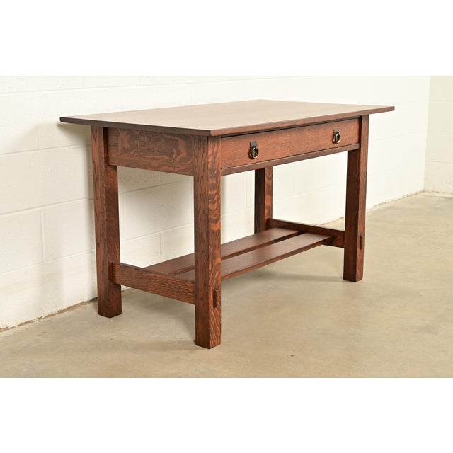 Stickley Brothers Stickley Brothers Antique Mission Oak Arts & Crafts Desk or Library Table, Newly Refinished For Sale - Image 4 of 13