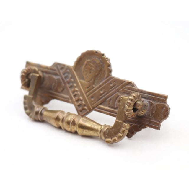 Pair of Antique Eastlake Figural Brass Dresser Drawer Pulls For Sale - Image 4 of 8
