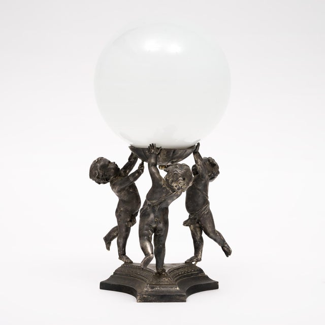Art Deco Period, French Table Lamp, Pewter Cupids For Sale - Image 4 of 8