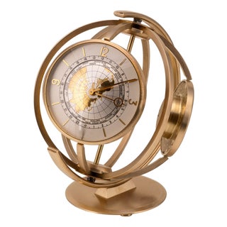 Vintage Swiss World Time Clock with Thermometer and Barometer, 1960s For Sale