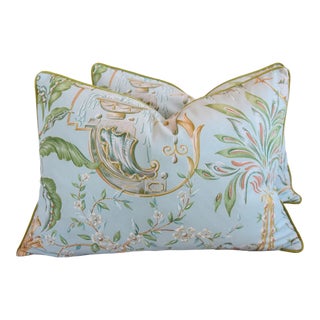 French Nautical Coastal Seashells & Water Fountains Feather/Down Pillows 24" X 18" - Set of Two For Sale