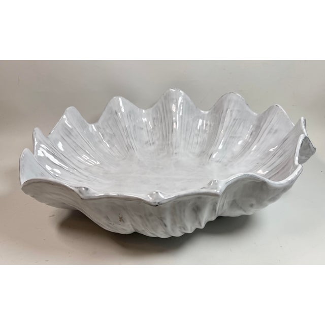 Contemporary Vietri Incanto Mare White Shell Centerpiece Bowl 18” For Sale - Image 3 of 12