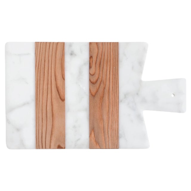 Large White Marble and Wood Cutting Board For Sale