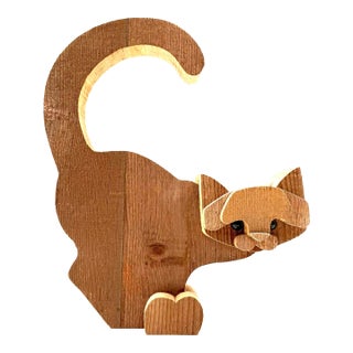 Bottega Michelangeli, Cat Wood Sculpture, Orvieto Italy 1970s For Sale