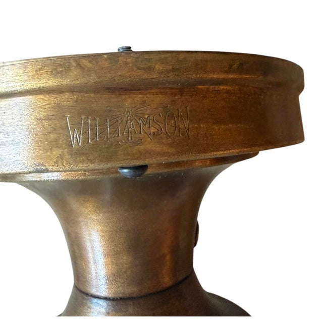 This charming flushmount is a stamped Williamson schoolhouse ceiling light. It features an authentic embossed white cased...