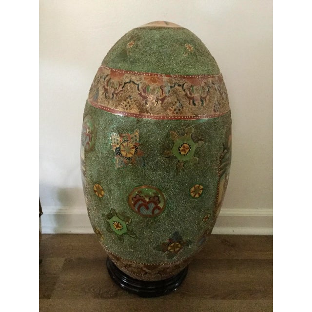 Ceramic 1970s Large Vintage Satsuma Style Porcelain Cloisonne Hand Painted Egg For Sale - Image 7 of 9