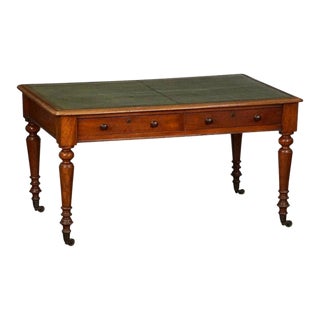 Large English Writing Table or Desk With Embossed Leather Top For Sale