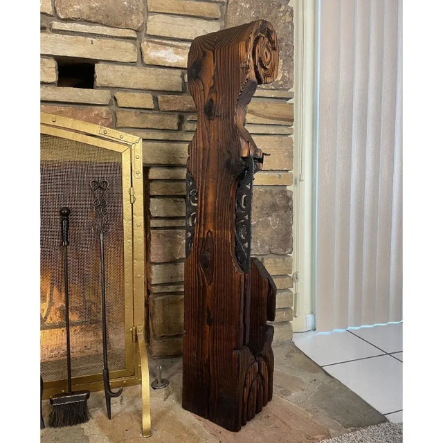Witco Tiki Mid Century Wood Carved Fireplace Tool Set With Brutalist Accent For Sale - Image 6 of 15
