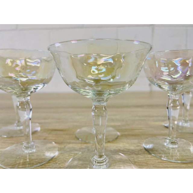 Vintage 1960s Iridescent Glass Coupes, Set of 6 For Sale - Image 4 of 7