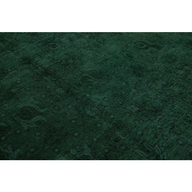 10 X 13 Green Overdyed Persian Wool Rug With Floral Design For Sale - Image 9 of 10