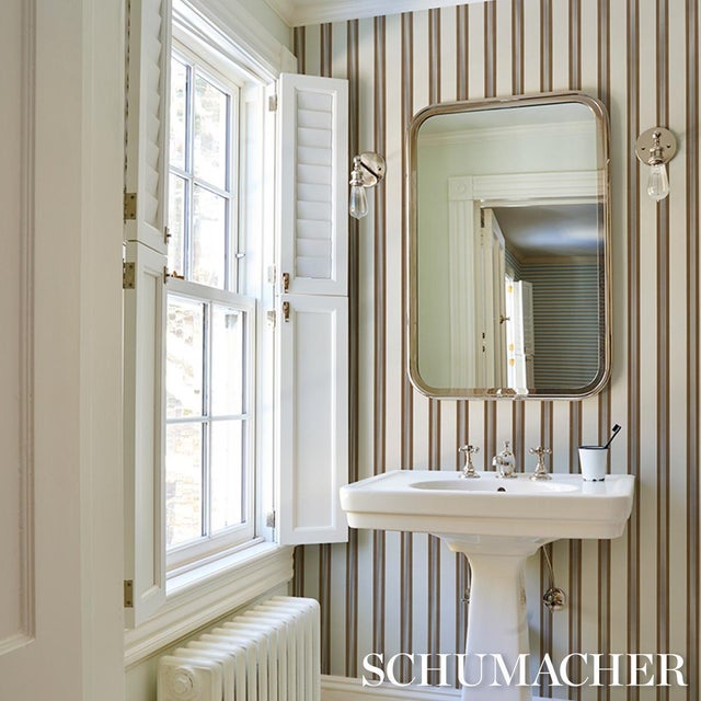 2020s Schumacher Chatham Stripe Wallcovering In Umber For Sale - Image 5 of 6