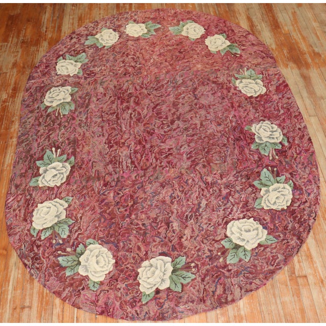 Vintage Zabihi Collection Floral Botanical American Hooked Oval Size Rug - 6'8" x 9'7" For Sale In New York - Image 6 of 9