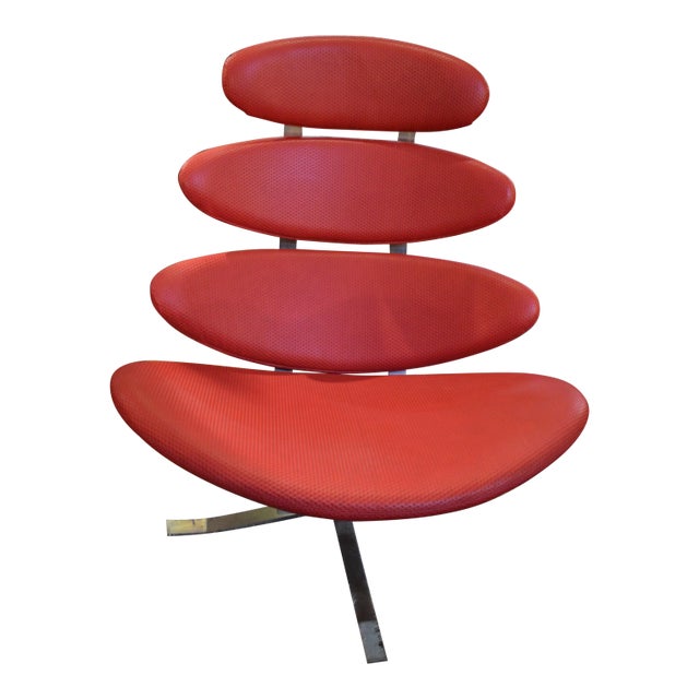 MCM Corona Chair by Poul M. Volther Newly Reupholstered in Embossed Red Leather For Sale