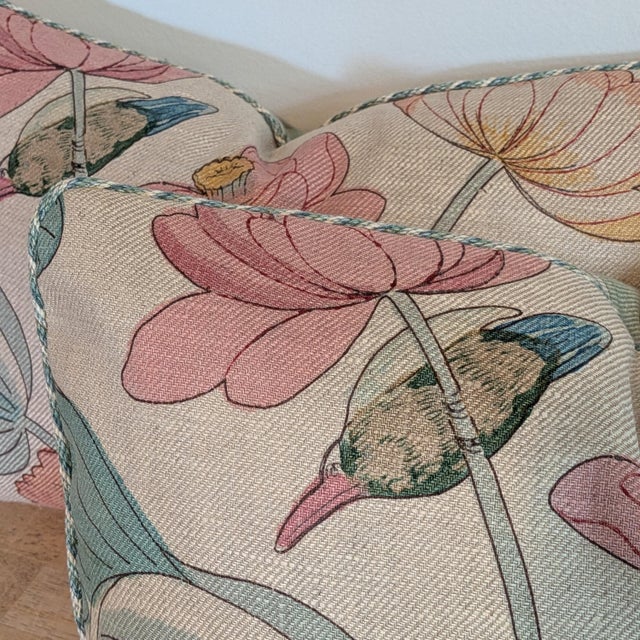 Lee Jofa Lee Jofa Nympheus Twill Lumbar Pillows in Pink/Teal With Braided Multi Cord- Pair For Sale - Image 4 of 6