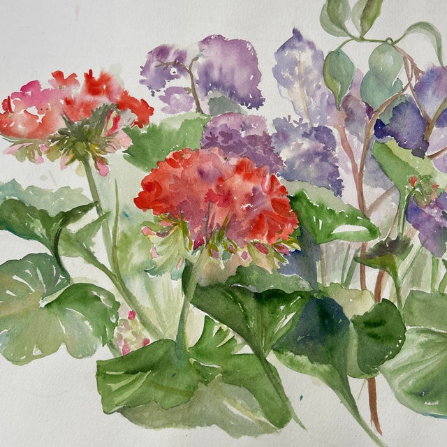 1980’s original impressionist geraniums watercolor painting on uneven edge paper. Measures approximately 22x15. Check out...