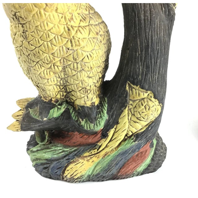 Canary Yellow 1950s Yellow Painted Mid Century Clay Owls - a Pair For Sale - Image 8 of 12