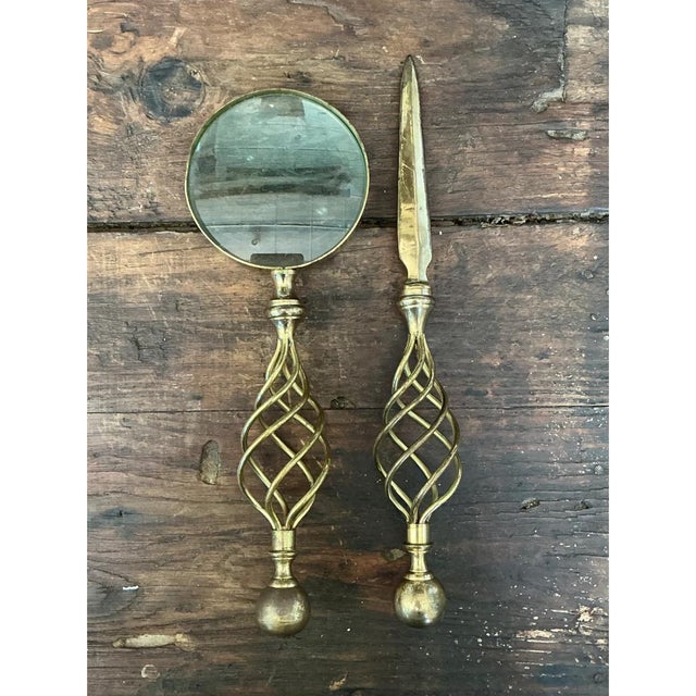 Vintage Brass Magnifying Glass and Letter Opener For Sale - Image 10 of 12
