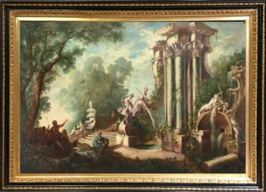 Capricci Landscape, Roman School, Italy, Oil on Canvas, Framed