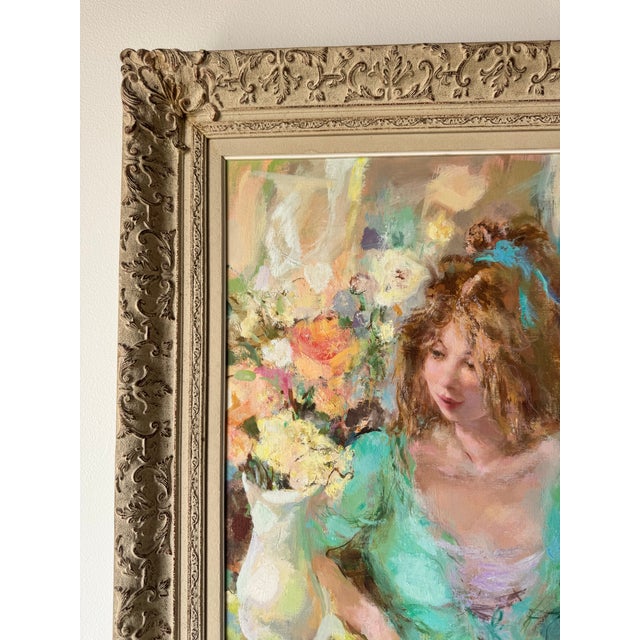 Green Vintage " It's Spring" by Wallace Bassford (American, 1900-1998) Oil on Canvas Painting For Sale - Image 8 of 12