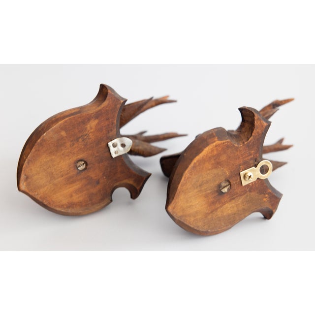 1900 - 1909 Pair of Antique Black Forest Carved Deer Head Trophy Plaques, Circa 1900 For Sale - Image 5 of 7