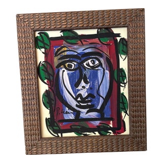 1970s Vintage Abstract Portraiture; Original Artwork by Peter Robert Keil, Framed For Sale
