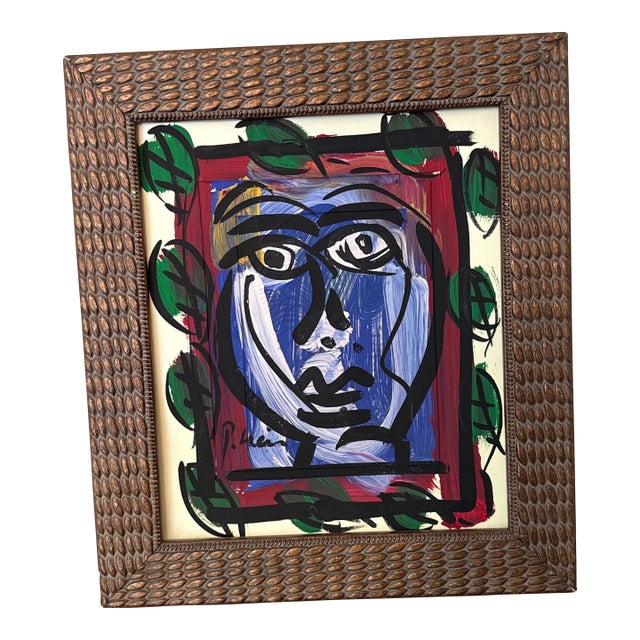 1970s Vintage Abstract Portraiture; Original Artwork by Peter Robert Keil, Framed For Sale