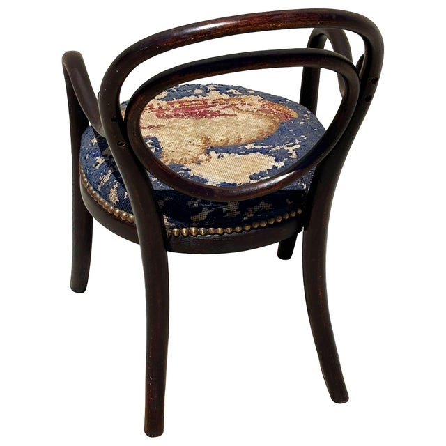 1900 - 1909 Antique Vienna Secession Bent Oak Armchair W/ Cat Needlepoint Seat by Thonet No.015 For Sale - Image 5 of 8