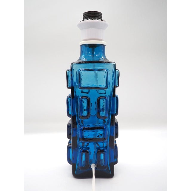 1970s Vintage Scandinavian Blue Glass Lamp from Pukeberg, Sweden, 1970s For Sale - Image 5 of 14
