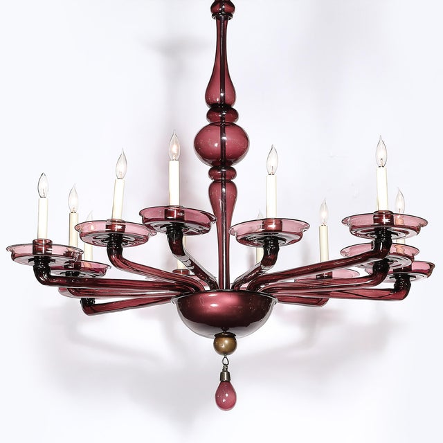 Modernist Hand-Blown Classical Amethyst Murano Glass Chandelier by Lorin Marsh For Sale In New York - Image 6 of 18