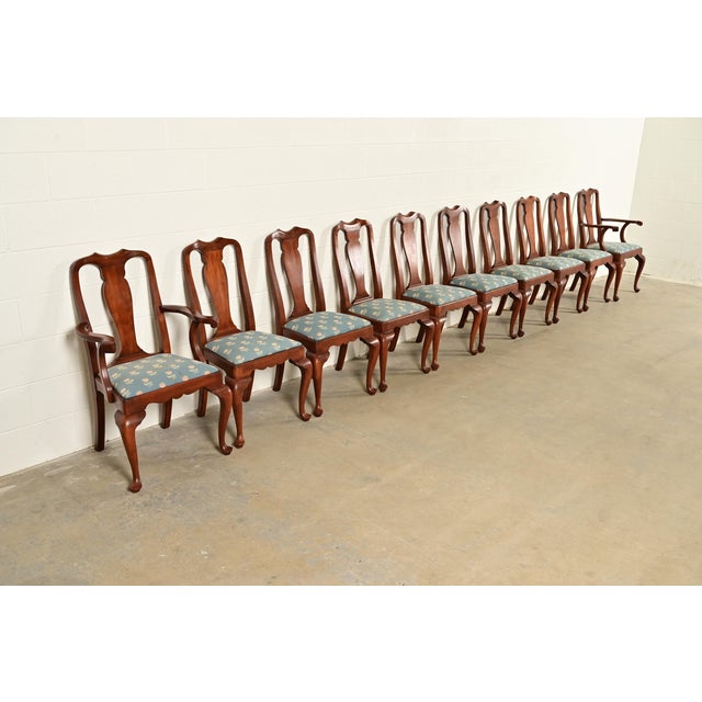Henkel Harris Queen Anne Solid Cherry Wood Dining Chairs, Set of Ten For Sale - Image 14 of 14