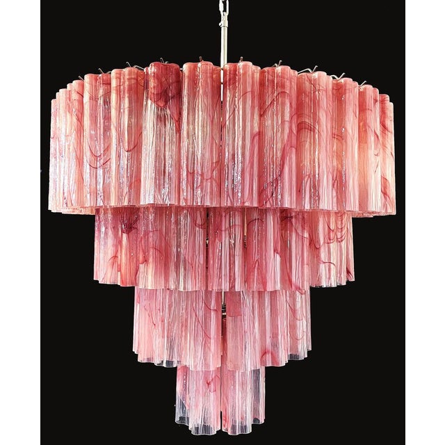 Vintage Murano Glass Tiered Chandeliers with 78 Alabaster Pink Glasses, 1990s, Set of 2 For Sale - Image 11 of 16