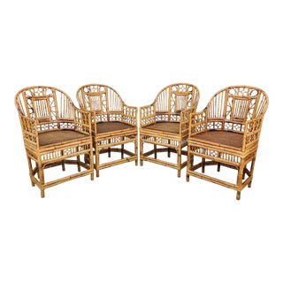 Set of 4 Brighton Pavilion Style Bamboo Dining Armchairs, Mid 20th Century For Sale
