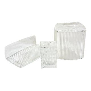 Vintage MCM Lucite Vanity Set of Three-Tissue Box Cover Toothbrush Holder and Napkin Holder For Sale