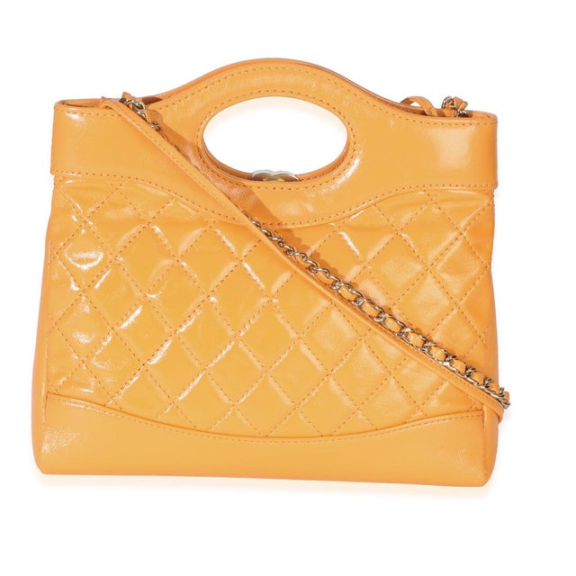 Chanel Orange Shiny Crumpled Quilted Calfskin Mini 31 Shopping Bag For Sale - Image 4 of 9
