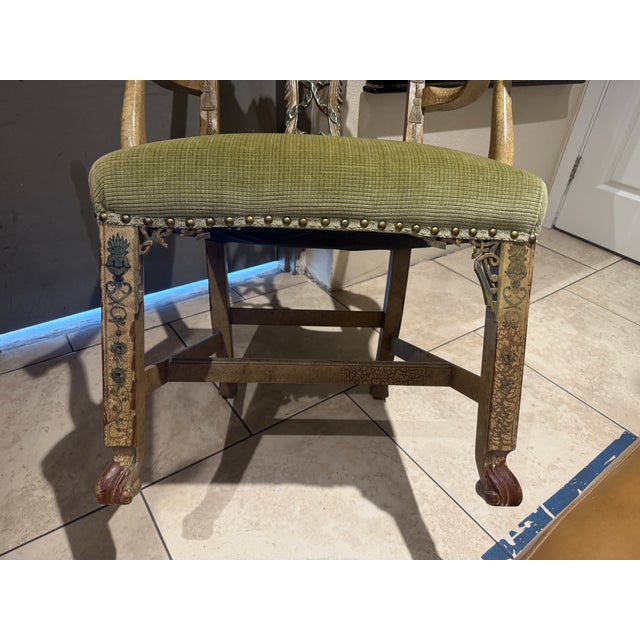Chinese Chippendale Arm Chair Hand Painted For Sale - Image 13 of 18