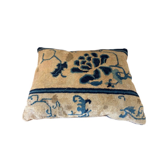 Textile Custom Made Lumbar Pillow W/Antique Chinese Rug Fragment 17"w For Sale - Image 7 of 8
