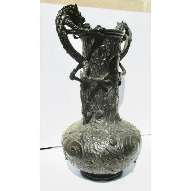 Japanese Edo Double Dragon Handle Bronze Vase Early 19th For Sale - Image 4 of 11