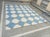 Handmade Cotton Flat Weave Area Rug, Teal Blue, Cream and Olive Green Tile Dhurrie - 8'x10' For Sale - Image 10 of 13