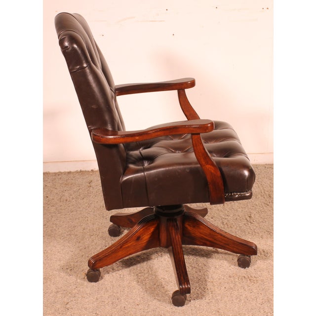 Executive Desk Chair in Wood and Upholstered Leather, 1950s For Sale - Image 6 of 10
