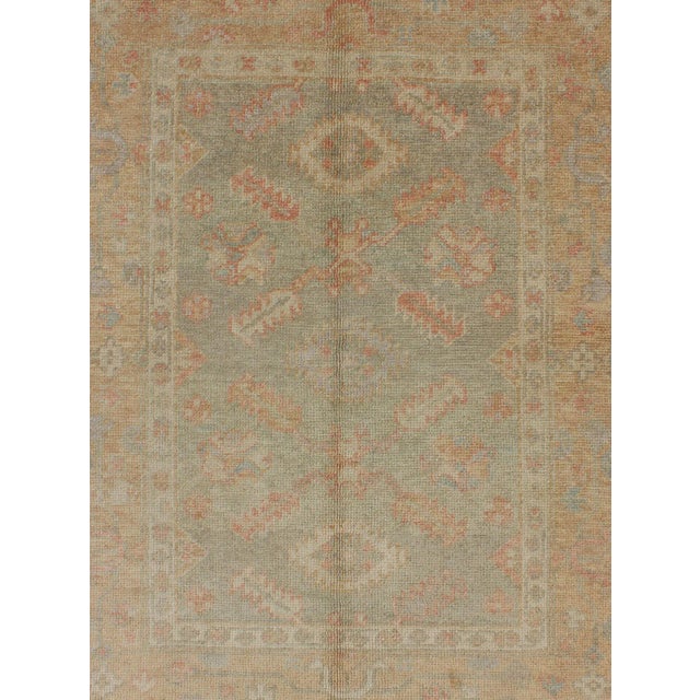 Turkish New Oushak Rug With Green, Neutral Colors and All-Over Flower Design For Sale - Image 4 of 8