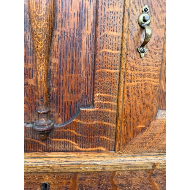 Early 20th Century J.B. Van Sciver Co. Refinished Antique Oak Sideboard With Mirrored Gallery & Turned Legs For Sale - Image 12 of 13