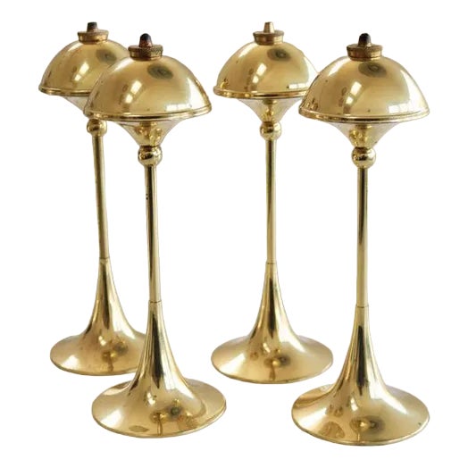 Mid-Century Modern Brass Oil Lamps from Hejl, Denmark, Set of 4 For Sale
