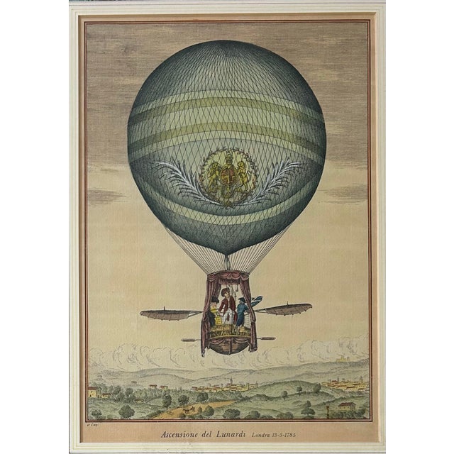 Framed Pair of Antique Italian Hot Air Balloon Prints For Sale In Philadelphia - Image 6 of 7